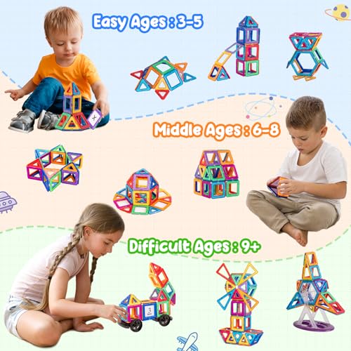 Magnetic Tiles 122PCS, Magnetic Building Blocks Magnets for Kids Magnet Toy - Image 2