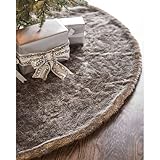 Balsam Hill Lodge Faux Fur Christmas Tree Skirt - Premium Rustic and Luxurious Fur Accents in Brown and Ivory for Tree Decor, Brown, 60"