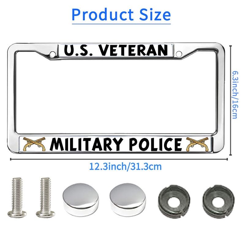 Image of US Veteran Military Police License Plate Frame Metal Auto Tag Holder | US Veteran Military Police License Plate Frame Metal Car Tag Holder Rustproof Fit Standard US Vehicles Truck Exterior Decors