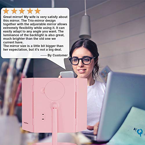 Oplaadbaar Make-up spiegel met verlichting, Tri-Fold Vanity Mirror-3 Kleur Dimbaar Licht, 1X / 5X Vergroting, Touch… - Afbeelding 5
