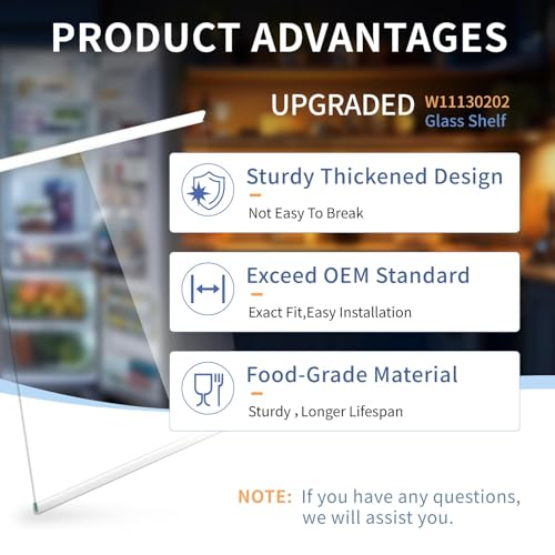 Image of Upgraded W11130202 Glass Freezer Shelf, Tempered Glass Fridge Shelf Replacement for KitchenAid Whirlpool Side by Side Refrigerator WRS571CIDM01 W10527848 W10773886 WPW10527848 4545865