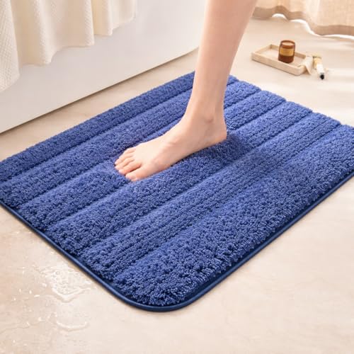 Image of Embossed Super Soft Anti Skid (40x60 cm) Super Absorbent Mats Microfibre 2000 GSM Door Mats for Home /Bathroom /Bedroom /Kitchen /Floor Mat (Pack of 1) Pattren - Solid, Color - Dark Blue
