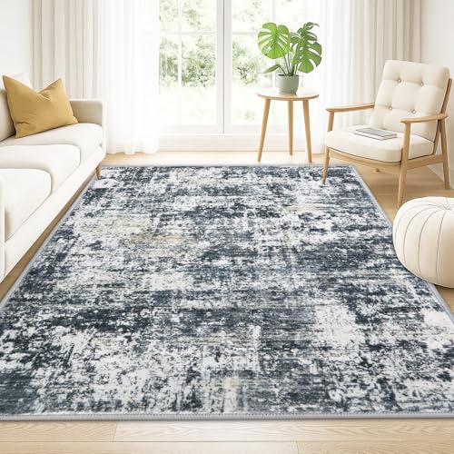 Haoyunll Grand Tapis Salon Moderne Abstrait Lavable en Machine, à Poils Courts en Fausse Laine,Tapis de Salon Antidérapant pour Chambre à Coucher, Gris...