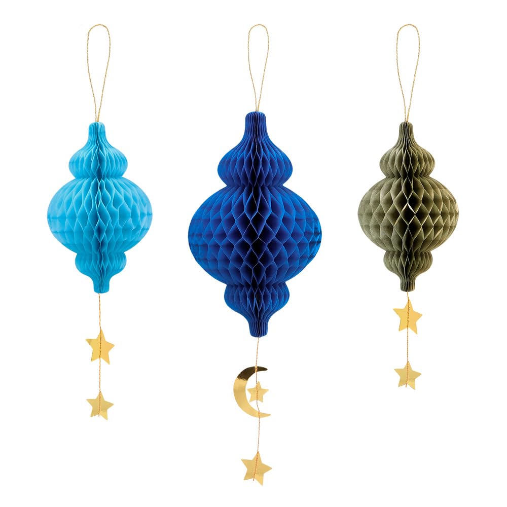 Boland 50905 Decorative Honeycomb Set of 3, Eid Mubarak and Ramadan, Party Decoration, Decoration for Theme Party