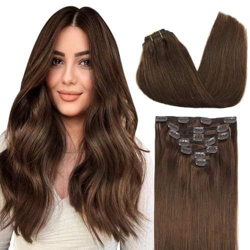 Image of GOO GOO Clip in Hair Extensions Real Human Hair Brown Remy Extensions