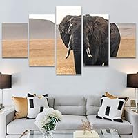 SIGNWIN 5 Panel Canvas Wall Art Animals Black and White Dramatic Duotone Expressionism Grey Modern Artwork for Home Decorations Ready to Hang - 60