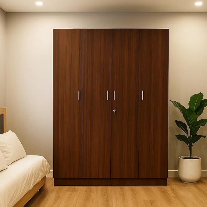 4-Door Premium Wooden Wardrobe, Engineered Wood, Modern Storage Cabinet,