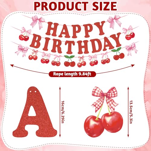 Image of 43 Pcs Cherry Party Decorations, Happy Birthday Banner with Hanging Swirls | Summer Fruit Theme Cherry Party Decorations for Wedding Birthday Bridal Shower Baby Shower