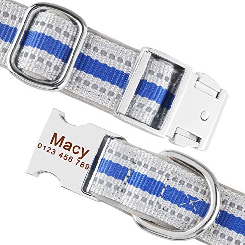 ZIYUAN Dog Collar Durable Dog Collar Free Engraving Personalized Adjustable Nylon Dogs Id Name Xs-L Reflective Material