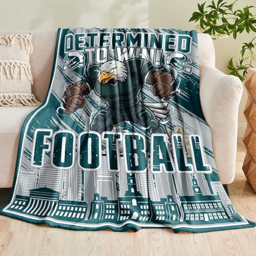 WTKBLAN Football Gifts for Men Football Fans Gifts for Women Green Sport Style Flannel Throw Blanket Super Cozy Soft Living Room 60x50