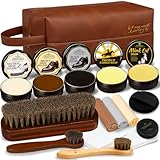 Feilove 16-in-1 Shoe Polish Kit – Black/Brown/Neutral Shoe Wax, Saddle Soap & Mink Oil (5×2.1oz) – 3 Horsehair Brushes – Leather Shoe Shine & Care Kit in Luxury Leather Bag – Gift for Men & Women