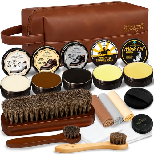 Feilove 16-in-1 Shoe Polish Kit – Black/Brown/Neutral Shoe Wax, Saddle