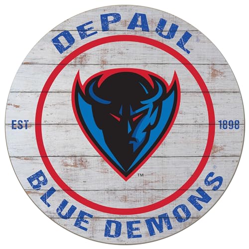 KH Sports Fan DePaul Blue Demons Weathered Circle Sign, 20x20 Inches, Blue Demons Decor for Dorm Room, Fan Cave, Living Room; Display Your Team Spirit with This DePaul Blue Demons Wall Art