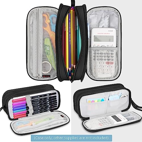 FINPAC Large Capacity Pencil Case, Portable Stationery Bag with 3 Compartments - Image 2