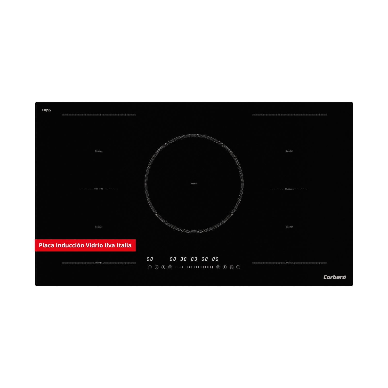 Corberó - Placa de Inducción | CCIG5F950FZ | 7360 W | 2 Zonas Flexibles | 1 Zona Grande de 28 cm | Control Táctil | Función Pausa | Blanco