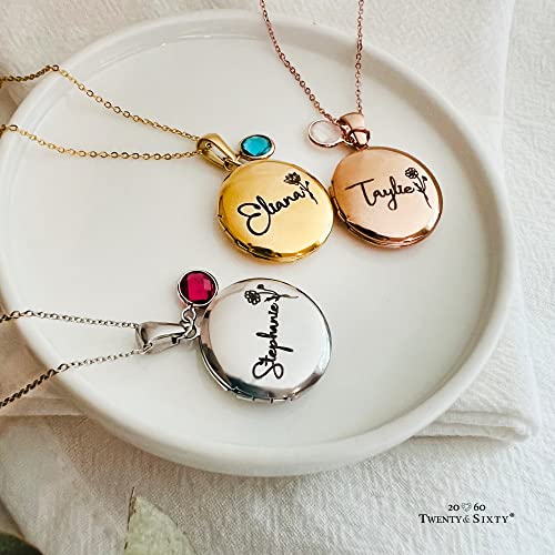 Twenty&Sixty Personalized Circle Locket Necklace for Women, Girl, Kids, Holds Pictures, Birth Flower Personalized & Engraved Picture Locket Necklace Gold/Silver/RoseGold3