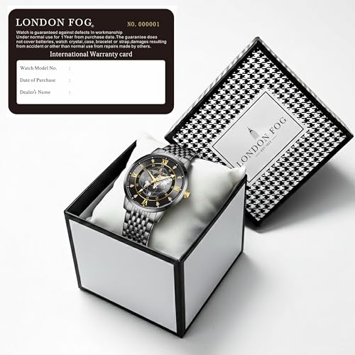 Image of London Fog Baker Collection Analog Quartz Watch for Men, Round World Map Dial with Month Markers & Crystal Accents, Luminous Hands, Stainless Steel Strap - LFM10009