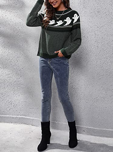 Image of chouyatou Women's Vintage Fair Isle Ghost Pattern Crewneck Knitted Pullover Sweater