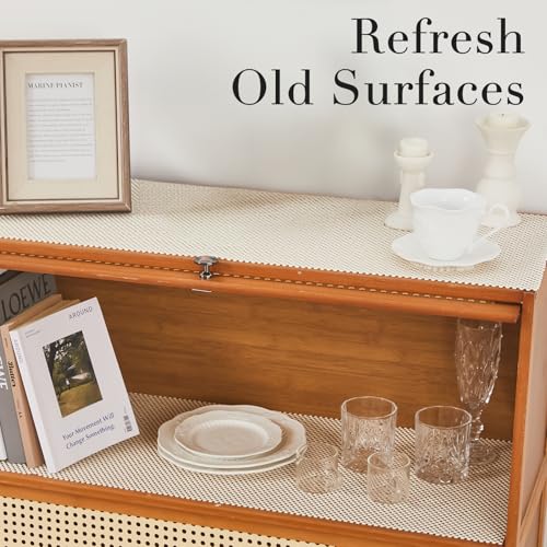 Beautysaid Shelf and Drawer Liner for Kitchen Cabinet, Non Adhesive Non Slip Shelf Paper Thickened for Dresser Pantry Shelve Bathroom Protector Liner Breathable Mat(Cream White Weave,12 in x 10 FT) — view 6