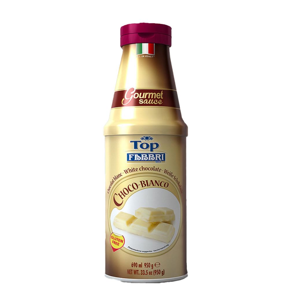 Fabbri Topping Salsa Cioccolato Bianco, Chocolate blanco para helados, postres y café, 3 x 950 g salsa lista para usar sin gluten + polpa italiana gourmet 400 g