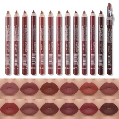12 Farben Lipliner Set, wasserfester Lipliner, Konturstifte mit Deckel, langanhaltende dauerhafte wasserfest Lippenkonturenstift, Natürliches Lippenstift Lipliner (01)