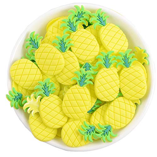 50 Pack Cute Fruit Vegetable Resin Charms Flatbacks Buttons Polymer Clay Beads for Miniature Fairy Garden Hair Accessories Jewelry Making Home Decorations(Pineapple)