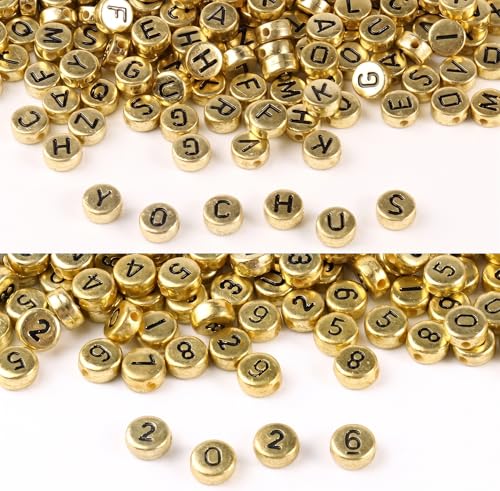 Yochus 1000pcs Gold Letter Beads for Bracelets 4x7mm Black Alphabet A-Z Beads Friendship Bracelets Jewelry Making Kit Earring Bracelet Making Kit for Teen Gifts