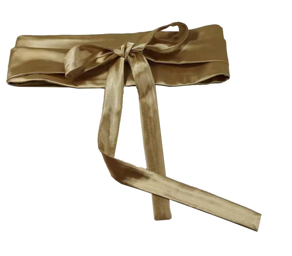 Women's Belt Wide All-Match Strap Imitation Silk Golden Black Tie Lace-up Waist Cover for Dress2