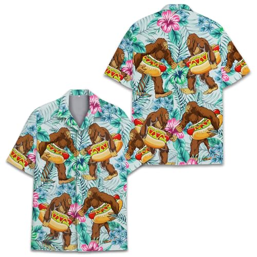 Tropical Bigfoot Hawaiian Shirts for Men Women, Bigfoot Sasquatch Summer Beach Aloha Button Down Short Sleeve3