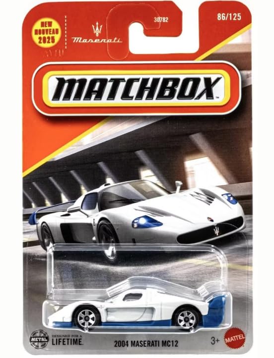 Matchbox 2004 Maserati MC12 [White & Blue] 86/125, New for 2025! 1:64 Scale Diecast Toy Vehicle