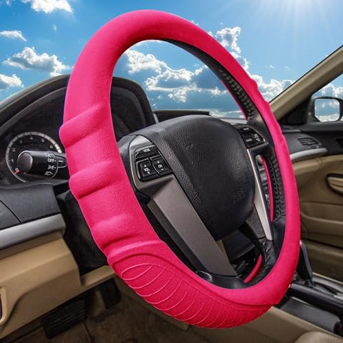 Image of FH Group Universal Fit Silicone with Grip and Pattern Massaging Grip Steering Wheel Cover Fits Most Cars, SUVs, Trucks, and Vans Magenta