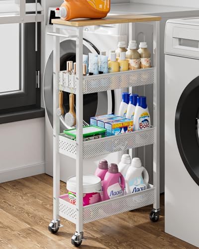 Giwil Slim Rolling Storage Cart 4 Tier Bathroom Organizer Mobile ...