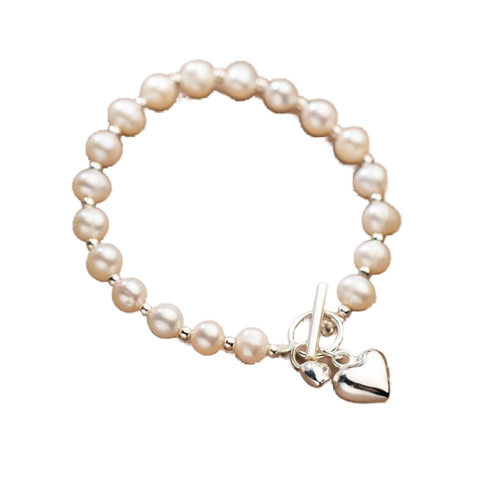 YSJNHX CCXXYGWJ Pulsera de Plata de Ley 925 con Perlas Finas de Agua Dulce y corazón de 19 cm para Mujer, joyería para Boda y día de San Valentín