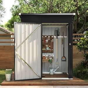 Aoxun 3x4ft outdoor storage shed metal storage shed with lockable door steel utility tool shed outdoor storage for backyard garden patio lawn black  urban country home decor