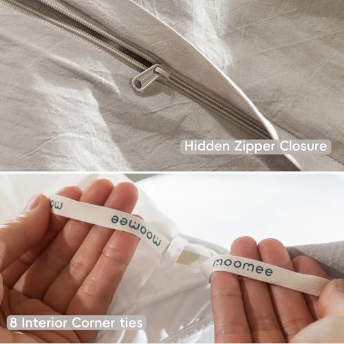 Image of MooMee Duvet Cover Set 100% Washed Cotton Linen Like Twin | Relaxed Linen-like Texture. Soft, Breathable & Long-lasting Comfort. Lightweight. Hidden Zipper with 8 Interior Corner Ties