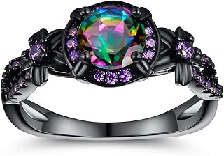 VOLUKA Women's Eternity Ring 18K Black Gold Plated Mystic Topaz Amethyst CZ Band - Hypoallergenic Size 5-10
