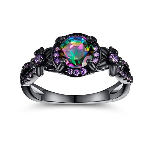 Eternity Ring for Women,18K Black Gold Plated Created Opal/Mystic Topaz/Amethyst Garnet Wedding Engagement Promise Rings Band