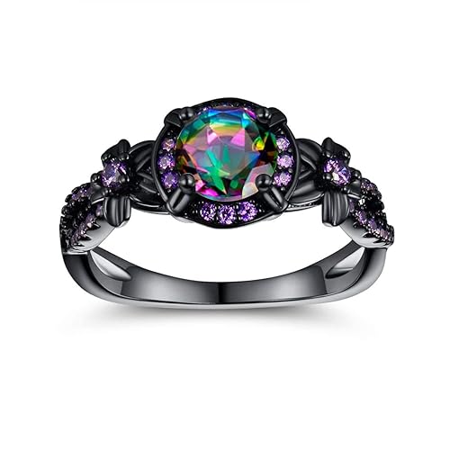 Eternity Ring for Women,18K Black Gold Plated Created Opal/Mystic Topaz/Amethyst Garnet Wedding Engagement Promise Rings Band