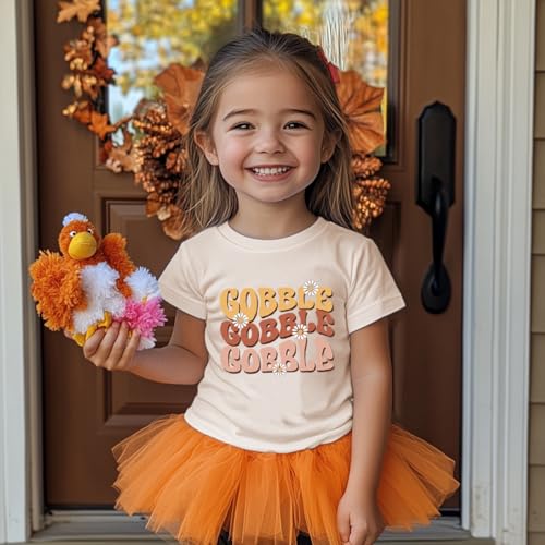 Image of Toddler Girls Thanksgiving Shirts Turkey Pumpkin T Shirt Cotton Short Sleeve Halloween Tops 1-10 Years