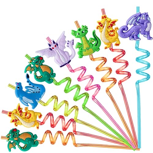 8 Stk Drachen Kinder Strohhalme, Wiederverwendbare Plastik Strohhalm,...