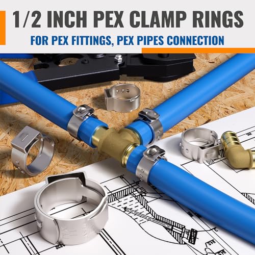 Image of (60 Pack) SUNGATOR 1 /2 Inch Pex Crimp Rings, Stainless Steel 1 /2 inch Cinch Clamp Ring, Pex Clips for Tubing Pipes Connection, Single Ear Hose Clamp for Plumbers & DIY Users