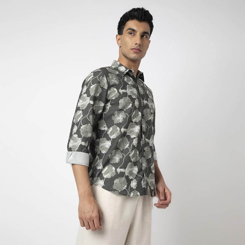 Image of MARK & ALBERT Men's Printed Full Sleeves Regular Fit Shirt Blue | 100% Cotton Stretchable Fabric
