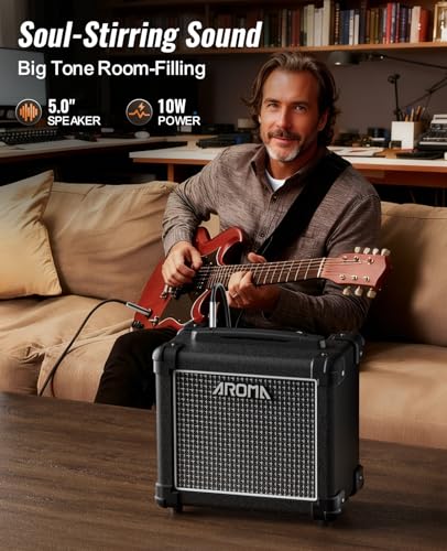 Image of Ulumac Aroma Guitar Amp, Powerful 10W Small Electric Guitar Amplifier with DSP Enhanced Tone, Clean /Distortion, 2-Band EQ, Bluetooth & Headphone Jack, Portable for Indoor Practice /Small Gigs, AG-10S