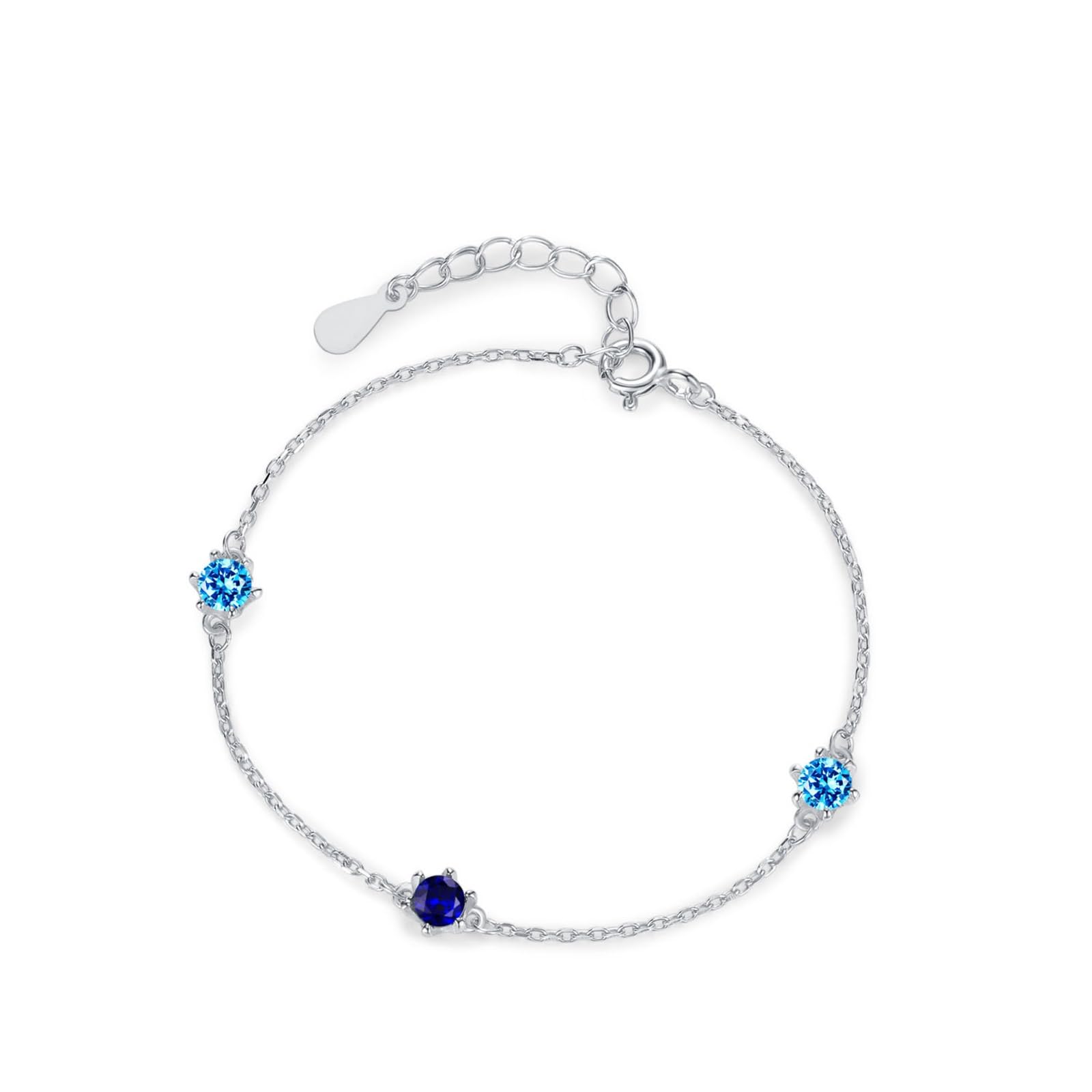 Pulseras de zafiro para mujer, ajustables, 0,25 quilates, zafiro sintético y topacio, pulsera de platino macizo de piedra azul simple para mujer, oro blanco de 9 K/14 K/18 quilates/PT950