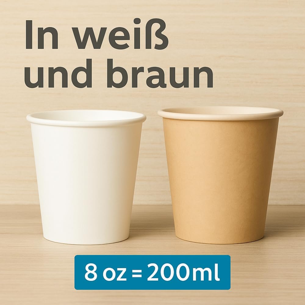 Commerline 1000 Pezzi Tazze Da Caffè to go | 200 ml | Colore Marrone | Bicchieri Usa e Getta in Carta Kraft | Bicchieri Per Caffè E Tè