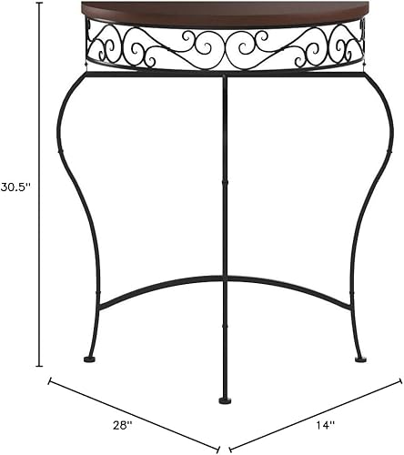 Miniatura 2 de Westcharm Boston Mesa consola plegable de media luna, mesa demilune para sala de estar, entrada, cocina, mesa de sofá negro y marrón oscuro, mesa de