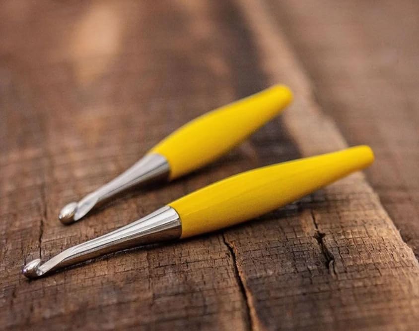Image of Furls Crochet Hook, Odyssey Yellow, Nickel Plated Tip for Effortless Glide, Ergonomic Handle Crochet Hooks 7 inch (Yellow Odyssey, M - 8.00MM)