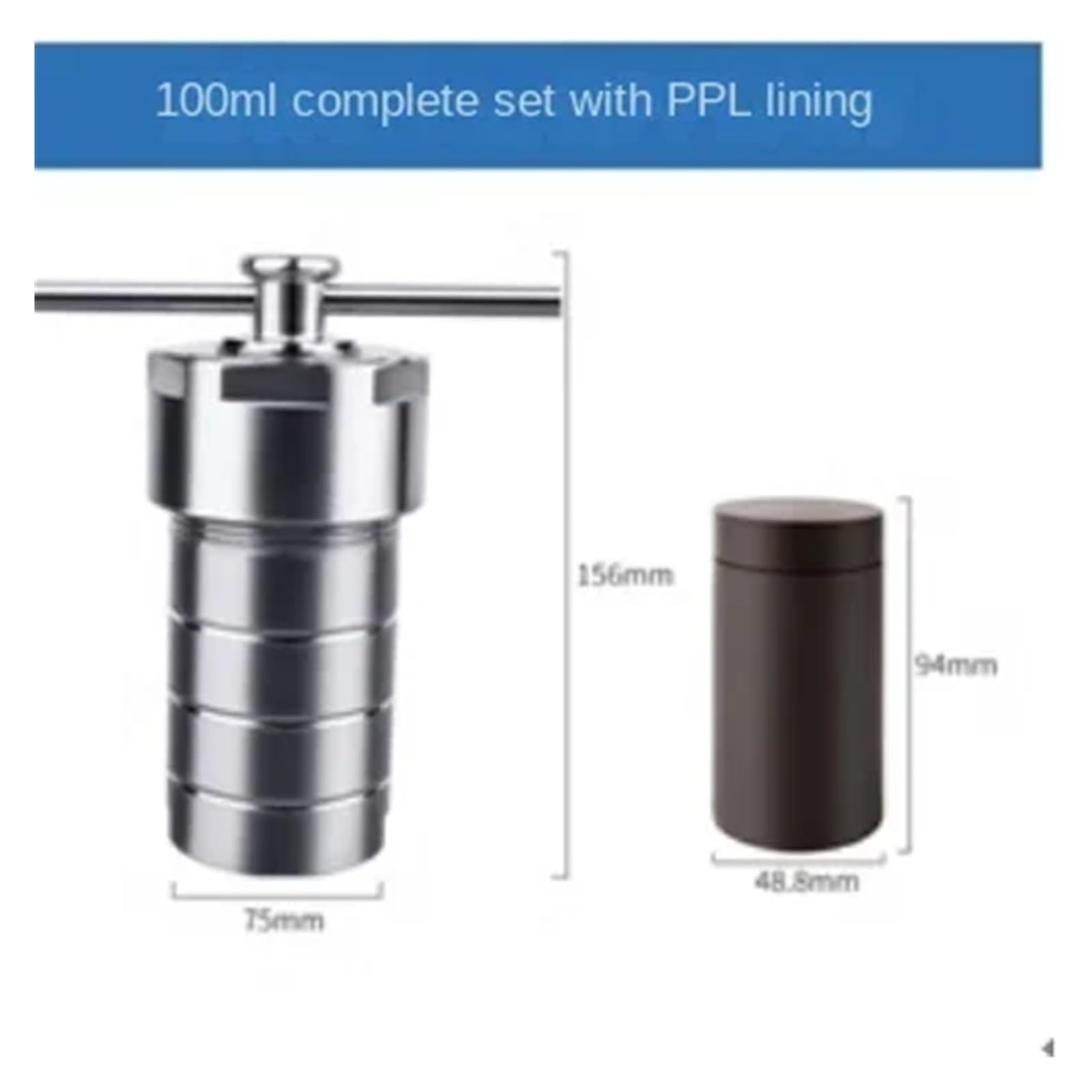 Réacteur autoclave hydrothermal 5-500 ml avec synthèse hydrothermale à chambre PTFE, étanche scellé(100ML PPL)