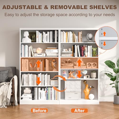 Image of VASAAOSD 55 inch White Bookshelf, 5 Tier Adjustable Metal Bookcase | Adjustable, Wide Bookshelf with Anti-Tilt Device, Easy Assembly Toy Storage Organizer, for Bedroom, Study, Office, Classroom