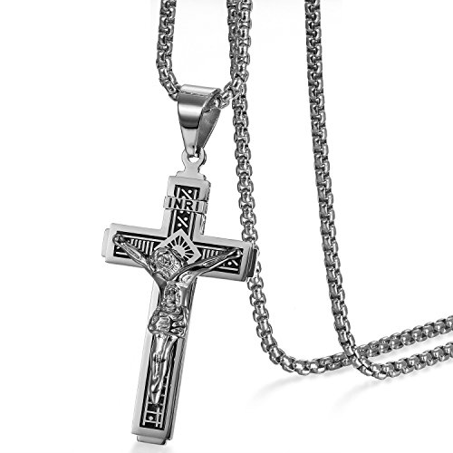 Cupimatch Collier Pendentif Croix Crucifix Argent Chaîne 22 Pouces Homme